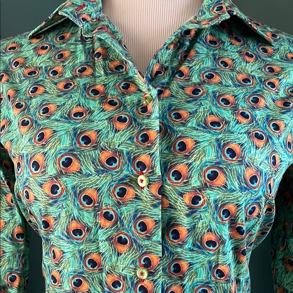 Dalila Peacock Feather Pattern Shirt , by Coton DOuX Paris - Picture 2 of 9